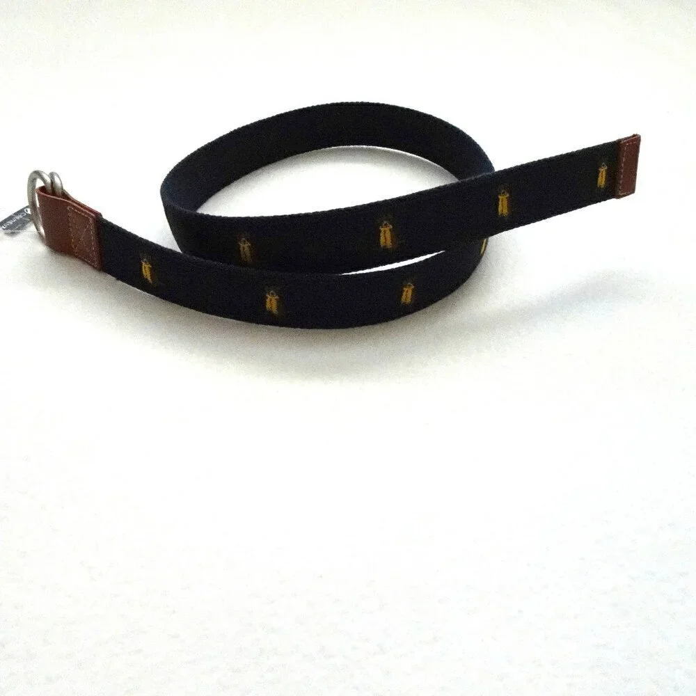 Cremieux Belt Men's Size S Blue Cloth Embroidered Dog Adjustable D Ring Preppy